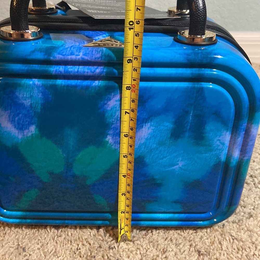 NWT-blue watercolor  Hardside Cosmetics Case w/ Crossbody Strap, Organizer - Picture 8 of 15